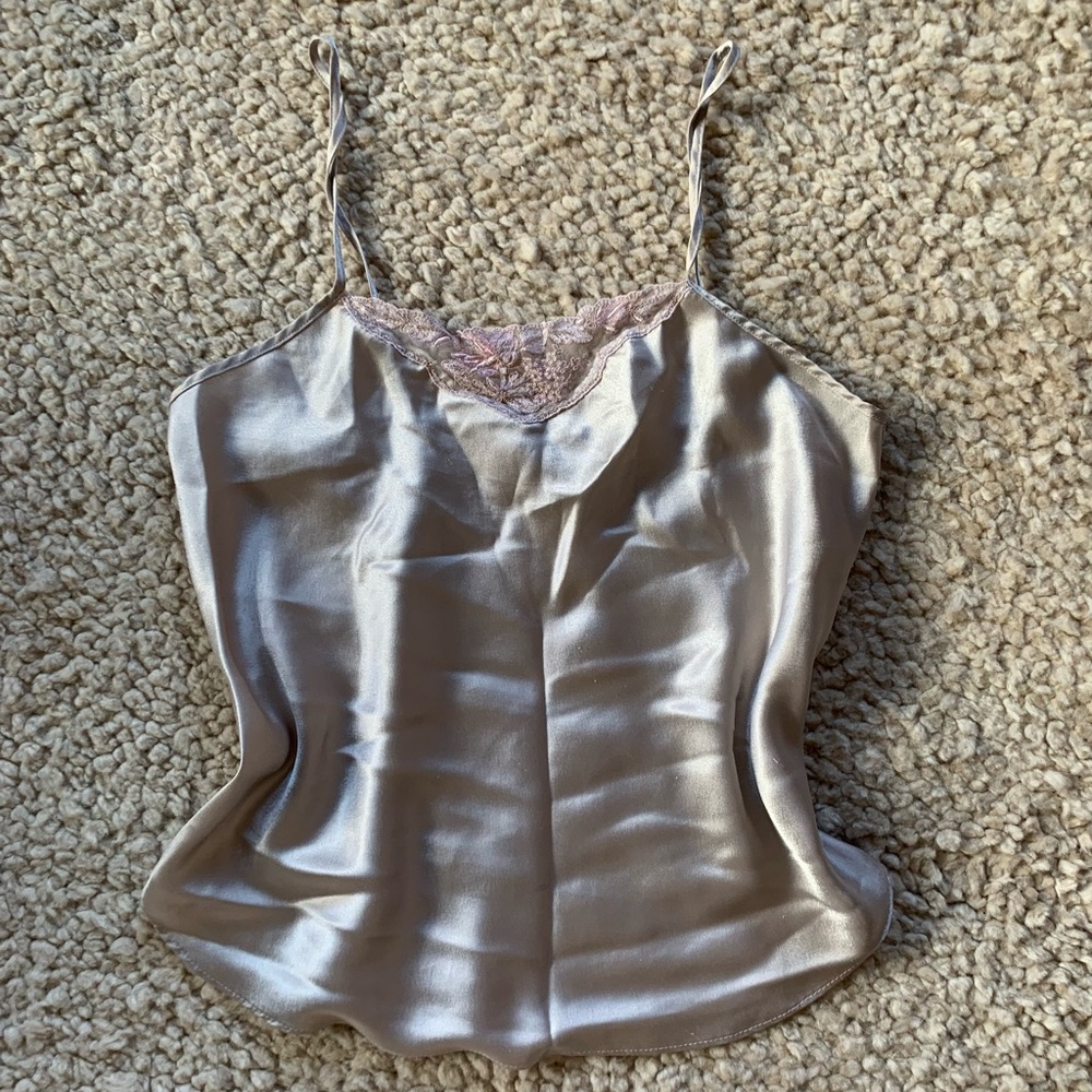 Vintage Montelle Silvery Pink Satin Cami Slip Tank Top Blouse Size 36